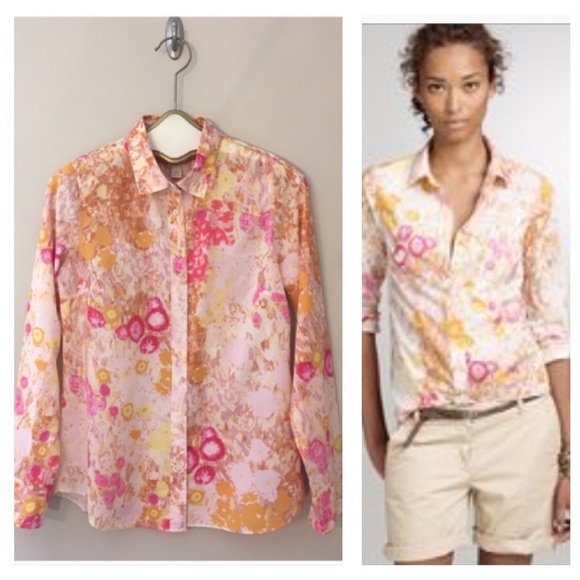 J. Crew Tops - J Crew The Perfect Shirt Watercolor Floral Size 6